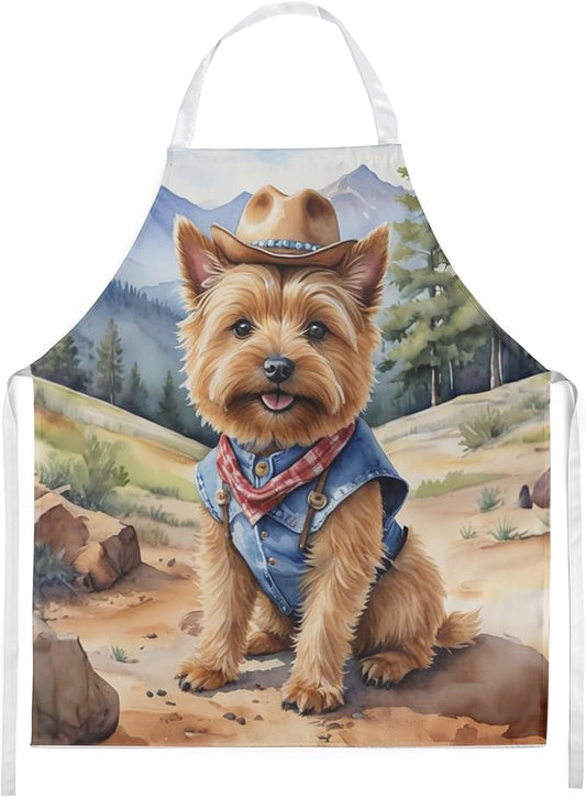 Caroline's Treasures Norwich Terrier Cowboy Welcome Apron Cooking Kitchen Server Baking Crafts Gardening for Adult Women Men, Unisex, Large, Multicolor