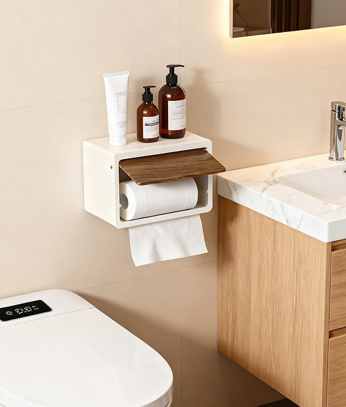 DPB Paper Towel Dispenser Wall Mount, No Drilling Required, Bathroom Paper Towel Holder with Lid, for Home and Commercial, Bathroom Kitchen (White)