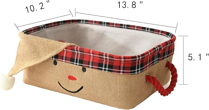 INough Christmas Baskets Empty Holiday Christmas Basket Santa Claus Gift Baskets Storage Bins with Handles, Festive Organizer Collapsible Toy Bin for Nursery, Ornaments & Home Decor