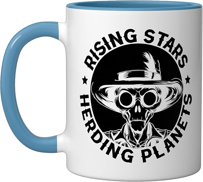 Alien Lover Flying Saucer UFO Extraterrestrial Cowboy Ceramic Mug, Blue/White