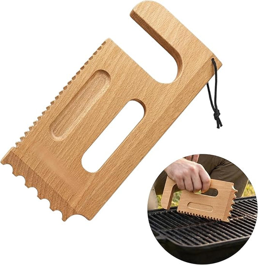 Wooden Grill Scraper – Solid Wood BBQ Grill Grate Cleaner, Bristle-Free Safe Grill Cleaning Tool for Outdoor