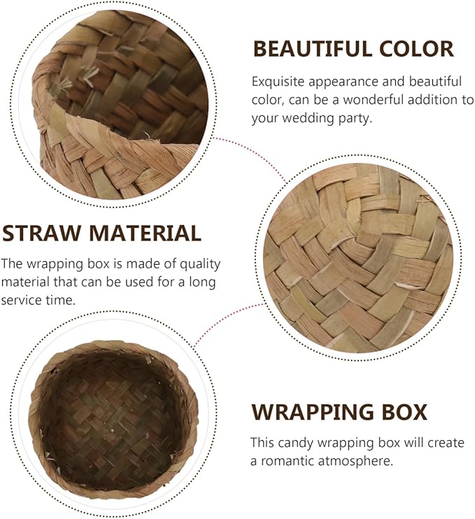 Mini Straw Basket Party Favor Container Small Woven Box Candy Holder for Wedding Home D Cor and Storage