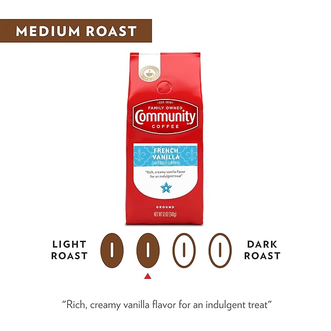 Community Coffee French Vanilla Flavored Ground Coffee, Medium Roast, 12 oz Bag (Pack of 2)