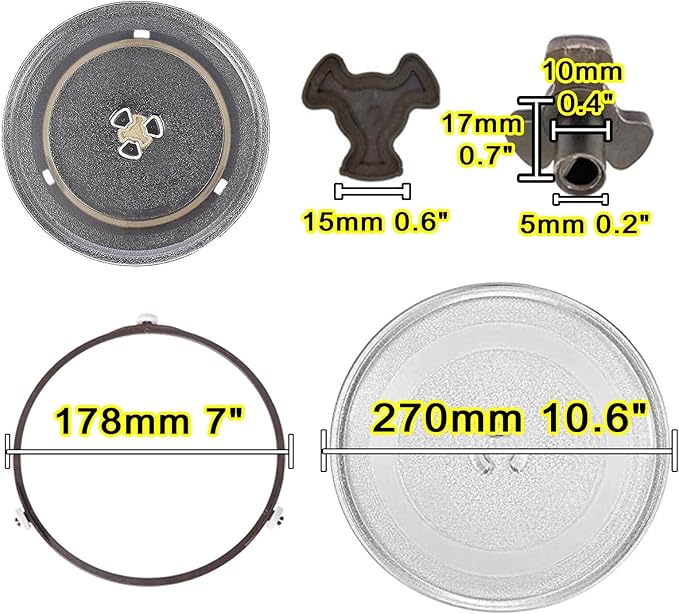 LIGUOYI Microwave Glass Turntable Plate with 3 Fixtures, Microwave Glass Plate De Replacement Microwave Plate, 245mm 255mm 270mm Diameter, Microwave Glass Tray, Heat Resistance, Easy to Care for