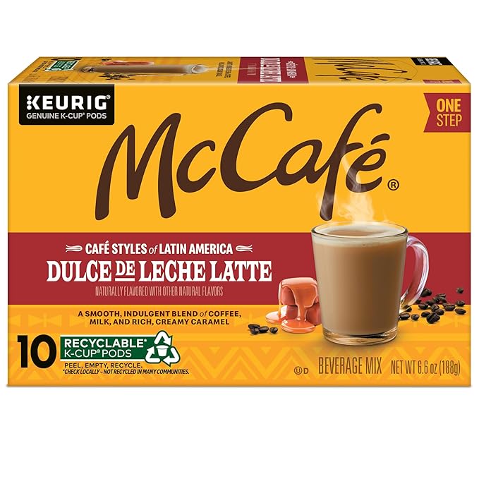 McCafé Dulce de Leche Latte, One Step Latte Single Serve Keurig K-Cup Pods, Flavored Coffee, 60-Count Box (6 Packs of 10)