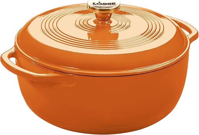 Lodge Essential Enamel Cast Iron Dutch Oven - Perfect for Bread Baking, Braising, Marinating & Slow Cooking - Features Moisture-Sealing Lid & Dual Handles - Kitchen Essentials - 6 Quarts - Apricot