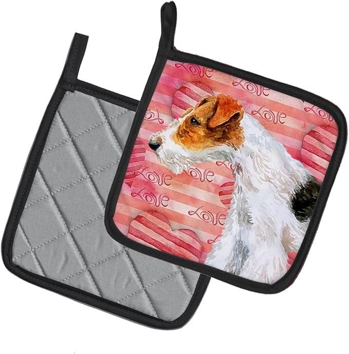 Caroline's Treasures BB9737PTHD Fox Terrier Love Pair of Pot Holders, Red Kitchen Heat Resistant Pot Holders Sets Oven Hot Pads for Cooking Baking BBQ, 7 1/2 x 7 1/2