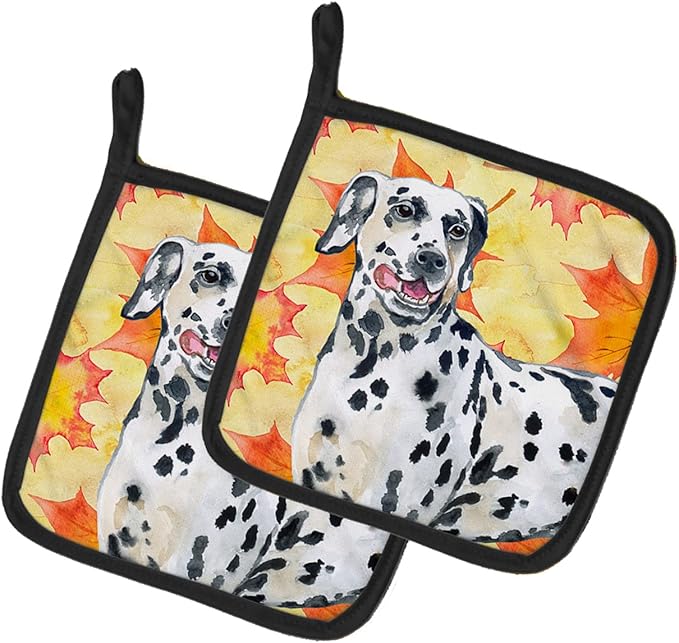 Caroline's Treasures BB9914PTHD Dalmatian Fall Pair of Pot Holders, Yellow Kitchen Heat Resistant Pot Holders Sets Oven Hot Pads for Cooking Baking BBQ, 7 1/2 x 7 1/2