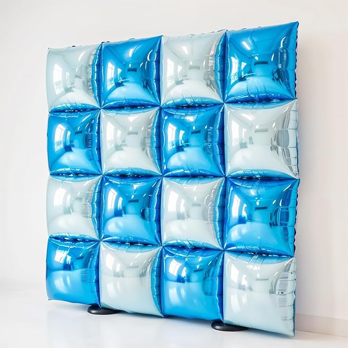 Blue Square Foil Balloon Wall,25Pcs Double Sided Balloons Backdrop Helium Polyester Film Balloon Tunnel Arch Garland Kit for Birthday Bridal Anniversary Baby Shower Party Decorations