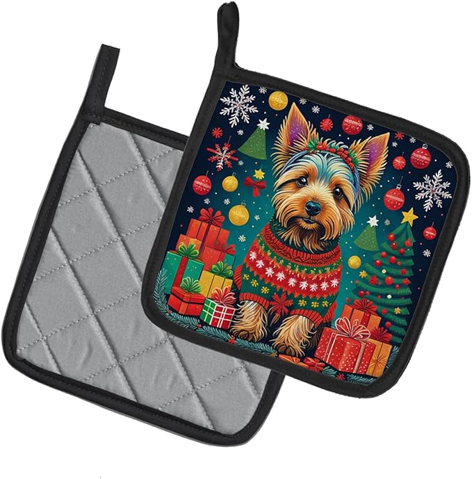 Caroline's Treasures Australian Terrier Christmas Pair of Pot Holders Kitchen Heat Resistant Pot Holders Sets Oven Hot Pads for Cooking Baking BBQ, 7 1/2 x 7 1/2