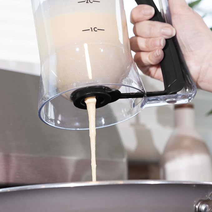 Pancake Batter Dispenser - 4-Cup Batter Dispenser with Squeeze Handle for Pancakes, Waffles, Muffins, and Crepes - Baking Tools (Black)