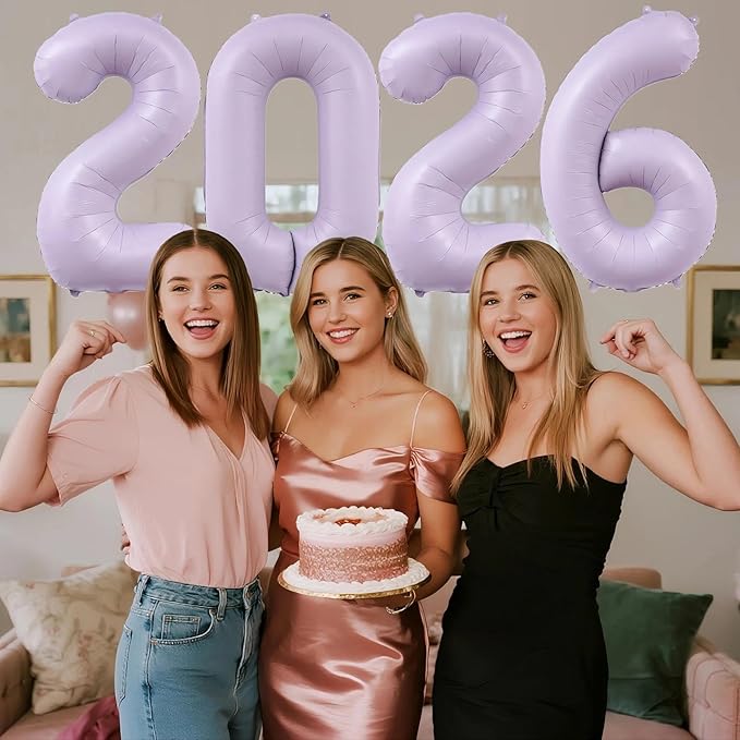 Pastel Purple 2026 Balloons, 40 Inch 2026 Number Balloon Foil New Year Balloon Numbers for New Years Eve Party Graduation Party Decoration