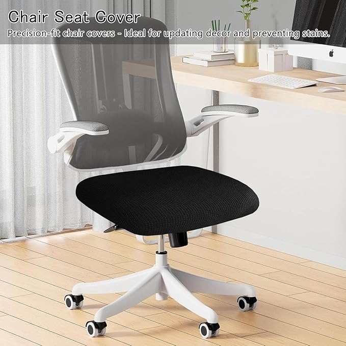 Newfashion Waterproof Dining Chair Seat Covers Set of 4, Stretch Dining Room Cushion Slipcovers Non-Slip Elastic Seat Cover for Kitchen Chairs Washable Parson Chair Protectors(Black-4PCS)