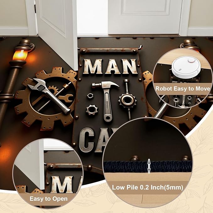 10x14 Area Rugs for Bedroom Boho Washable Man Cave Rug for Living Room Industrial Steampunk Man Cave Sign Tools Gears Soft Rubber Backed Non-Slip Large Carpets for Boys