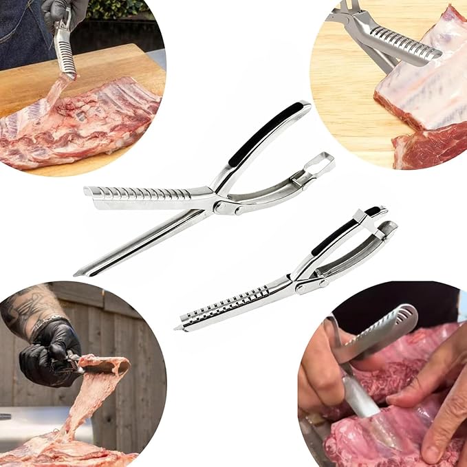 Rib Membrane Removal Tool,Stainless Steel Rib Prep Tool Membrane Remover,Ergonomic Rib Skinner for BBQ Accessories,Kitchen Gadgets Utensils for Grill Set,Dishwasher Grilling Accessories (1 Set)