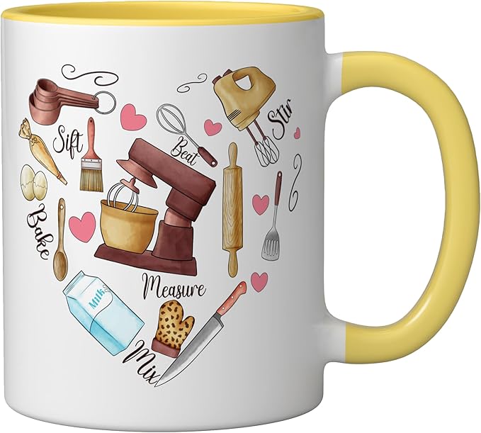 Baker Cooking Culinary Pastry Chef Baking Cook Bake Love Ceramic Mug, Yellow/White