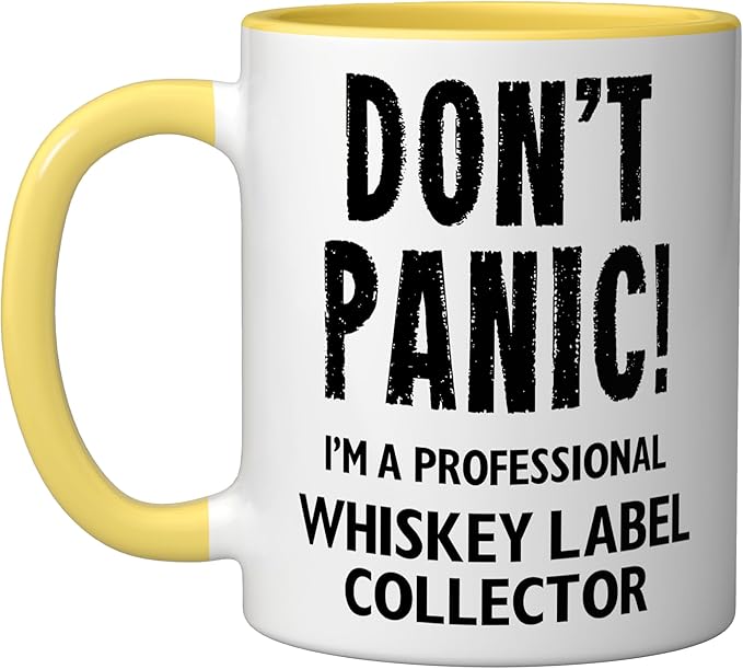 Whiskey Label Collector Ceramic Mug, Yellow/White