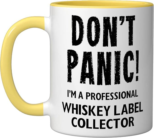 Whiskey Label Collector Ceramic Mug, Yellow/White