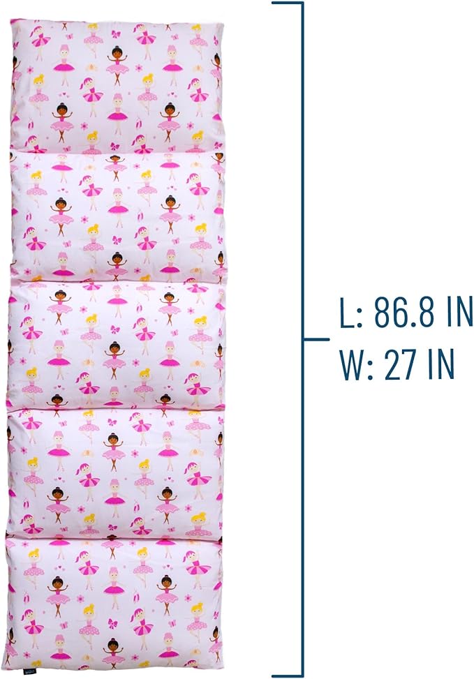Wildkin Kids Pillowcase Lounger Cover – Travel-Friendly Sleepover Lounger, Fits Standard Pillows (Pillows Not Included), Soft Cotton Blend, Fun Patterns for Boys & Girls - Ballerina