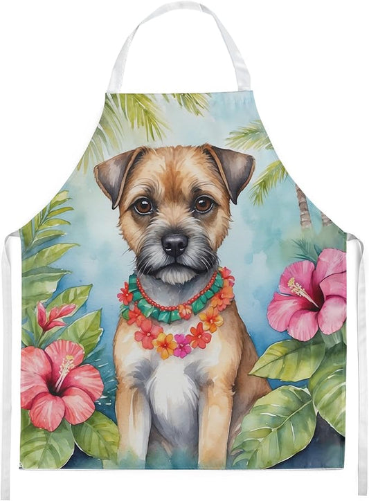 Caroline's Treasures Border Terrier Luau Apron Cooking Kitchen Server Baking Crafts Gardening for Adult Women Men, Unisex, Large, Multicolor