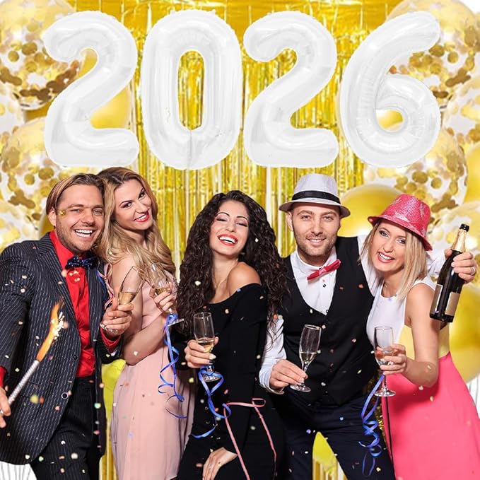 2026 Balloons, 2026 Number Balloons, 2026 White Balloon, Foil Happy New Year Balloon for New Year Eve Party Supplies 2026 Graduation Decorations Anniversary Birthday Home Office Decorations, 16 Inch