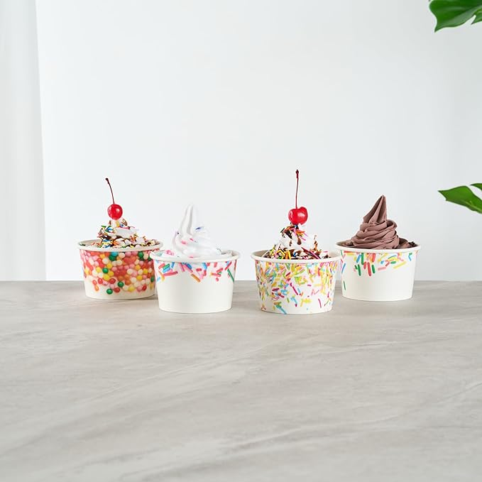 Restaurantware Ice Cream Cups 50 Pack of 8 oz Leak-Resistant Disposable Dessert Bowl Frozen Yogurt Cup Round Paper Container For Cold And Hot Desserts