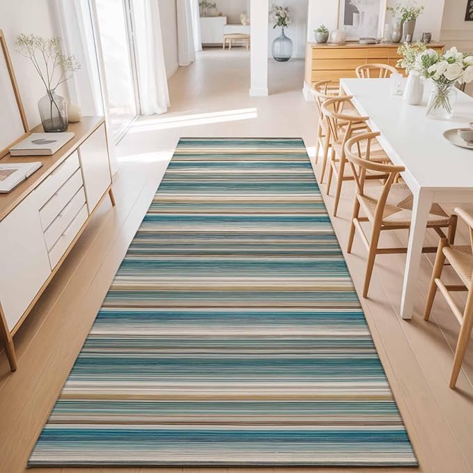 Runner Rug for Bedroom Hallway, Minimalist Vertical Stripes Kitchen Runner Rugs Area Rug 2x6ft, Retro Boho Lines Washable Soft Floor Carpet for Entryway Stair