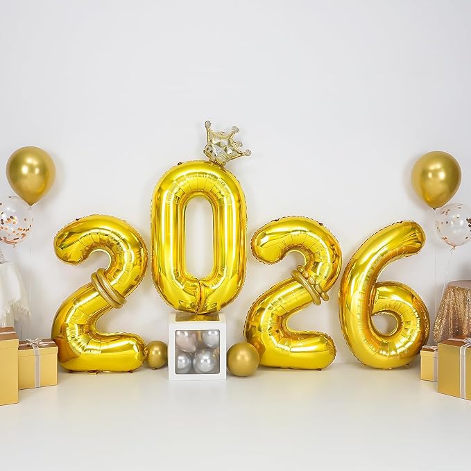 2026 Balloons Gold,40 Inch 2026 Number Balloons with Foil Crown Balloons for Happy New Year Decorations New Years Eve 2026 Graduation Decorations Class of 2026 Party Supplies
