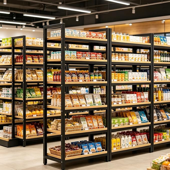 Heavy Duty Metal Gondola Shelving, Reinforced Steel Frame & Sturdy Board, Adjustable Retail Display Rack for Retail, Kitchen & Office Organization(6 Tier 86.6in,100x30cm/39.4x11.8in)