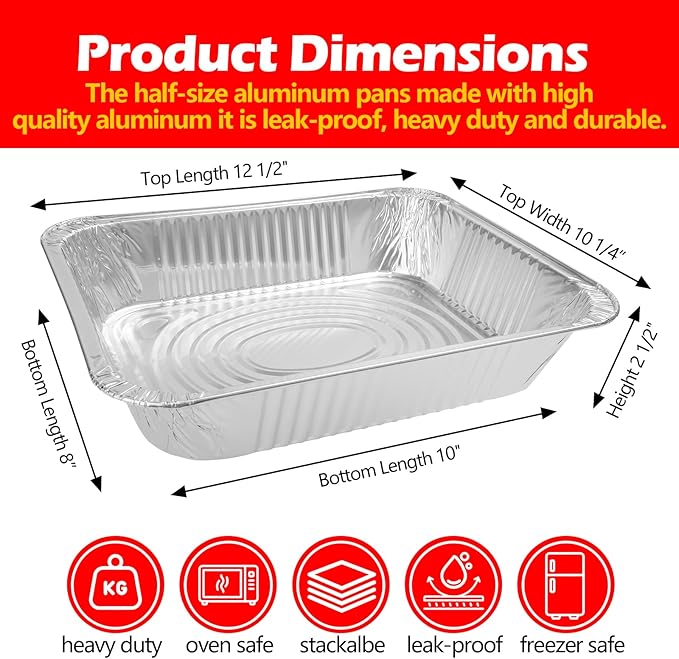 9x13 Aluminum Foil Pans, 20 Pack Disposable Trays Half Size Heavy Duty Tin Pans Deep Food Containers For Cooking, Meal Prep, Baking, Roasting, Chafing, Heating or Steam Table