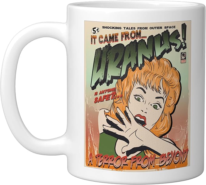 Ufo Flying Saucer Invasion 1950's Sience Fiction Abduction Ceramic Mug, White