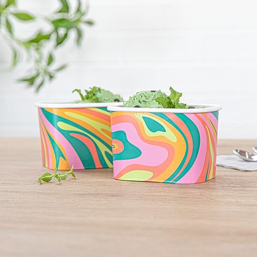 Coppetta 12 Ounce Dessert Cups, 200 Greaseproof Ice Cream Cups - Lids Sold Separately, For Hot And Cold Foods, Psychedelic Sunrise Paper Yogurt Bowls, Disposable, Sturdy - Restaurantware