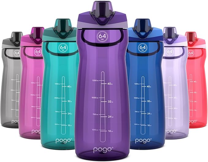 Pogo Plastic Water Bottle with Chug Lid and Carry Handle, Reusable, BPA Free, Dishwasher Safe, Perfect for Travel, School, Outdoors, and Gym | 18oz, 32oz, 40oz, 64oz