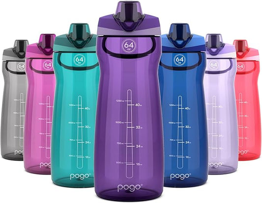 Pogo Plastic Water Bottle with Chug Lid and Carry Handle, Reusable, BPA Free, Dishwasher Safe, Perfect for Travel, School, Outdoors, and Gym | 18oz, 32oz, 40oz, 64oz