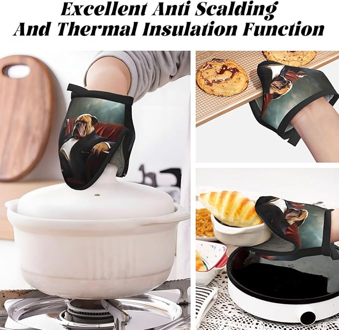2 Pcs Mini Silicone Oven Mitts Funny Puppy Heat Resistant Grilling Gloves with Hanging Loop, Dog on The Sofa Little Kitchen Mittens for Cooking Baking BBQ