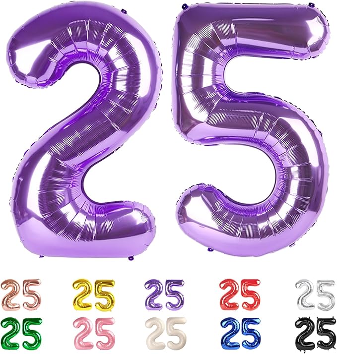 25 Balloon Numbers, 25th Birthday Decorations for Women Men, Number 52 Balloons 40 In Purple Birthday Party Decorations for Wedding, Celebration Party, Graduations