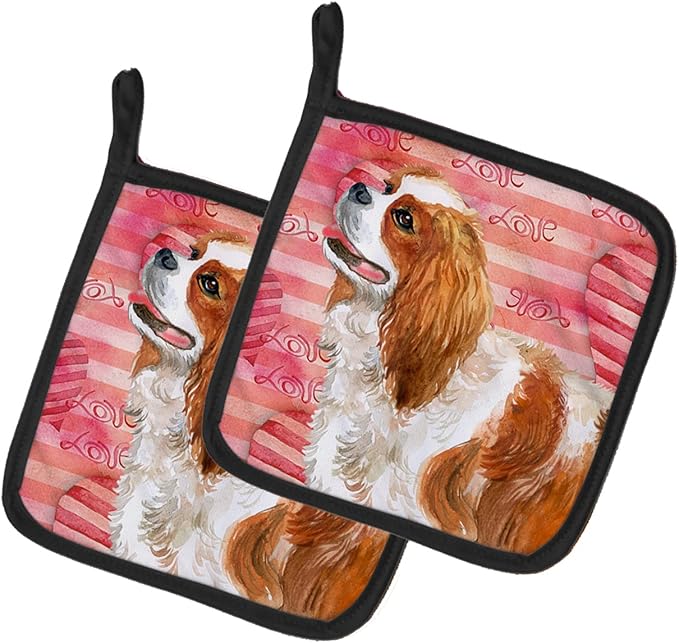Caroline's Treasures BB9750PTHD Cavalier Spaniel Love Pair of Pot Holders, Red Kitchen Heat Resistant Pot Holders Sets Oven Hot Pads for Cooking Baking BBQ, 7 1/2 x 7 1/2