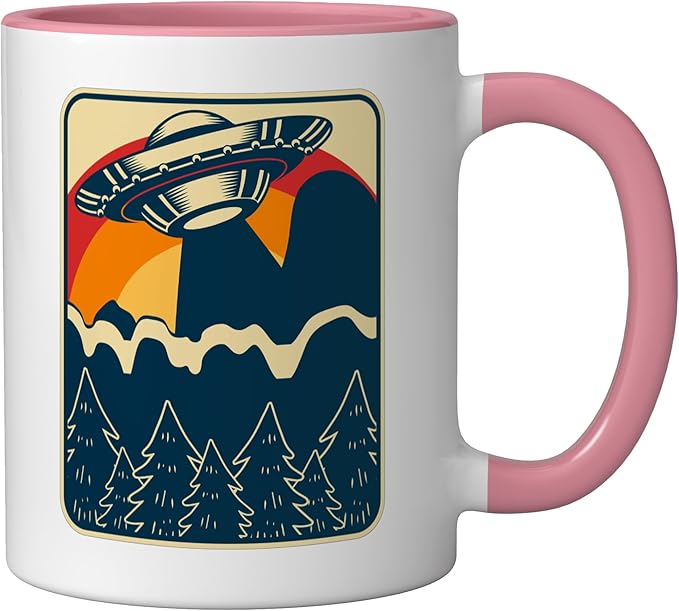 Ufo Alien Vintage Retro Ceramic Mug, Pink/White