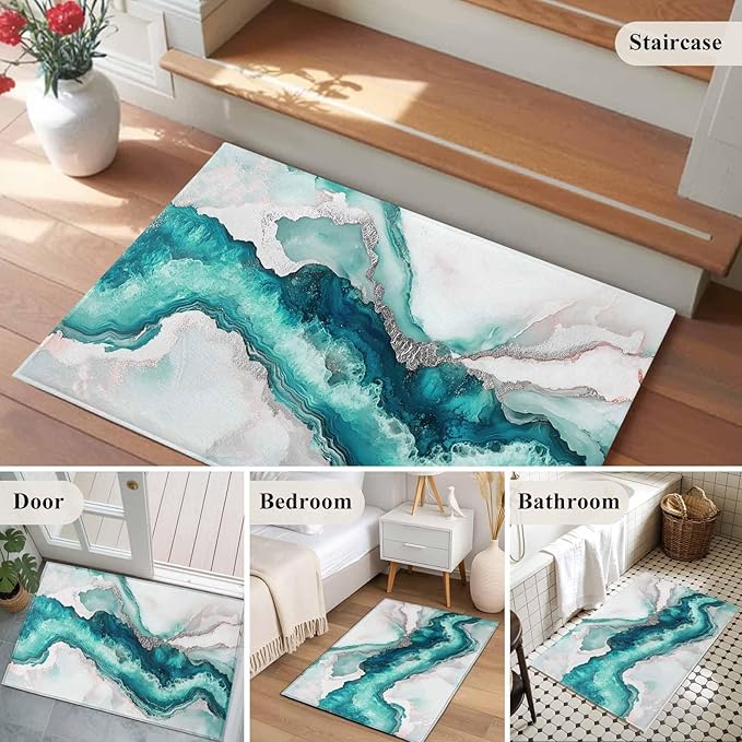 Area Rug 2x3ft, Abstract Blue Marble Texture Washable Rugs for Living Room Bedroom, Modern Luxury Pattern Soft Non-Slip Area Rugs Rectangle Floor Carpet for Dining Room