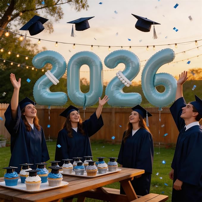 2026 Balloons Blue,40 Inch 2026 Number Balloons with Foil Crown Balloons for Happy New Year Decorations New Years Eve 2026 Graduation Decorations Class of 2026 Party Supplies