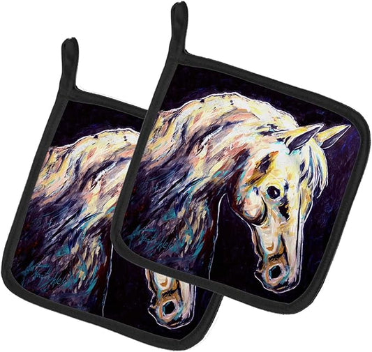 Caroline's Treasures MW1333PTHD Knight Horse Pair of Pot Holders Kitchen Heat Resistant Pot Holders Sets Oven Hot Pads for Cooking Baking BBQ, 7 1/2 x 7 1/2