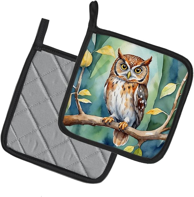 Caroline's Treasures Elf Owl Pair of Pot Holders Kitchen Heat Resistant Pot Holders Sets Oven Hot Pads for Cooking Baking BBQ, 7 1/2 x 7 1/2