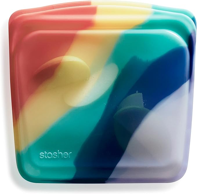 Stasher Silicone Reusable Storage Bag, Sandwich Bag, Reusable Freezer Bags, Microwave, Dishwasher, Oven Safe, Sous Vide, Lunch Container, Eco Friendly, Leak-free, Food Storage Bags, 28 oz, Rainbow | Reusable Food Bag