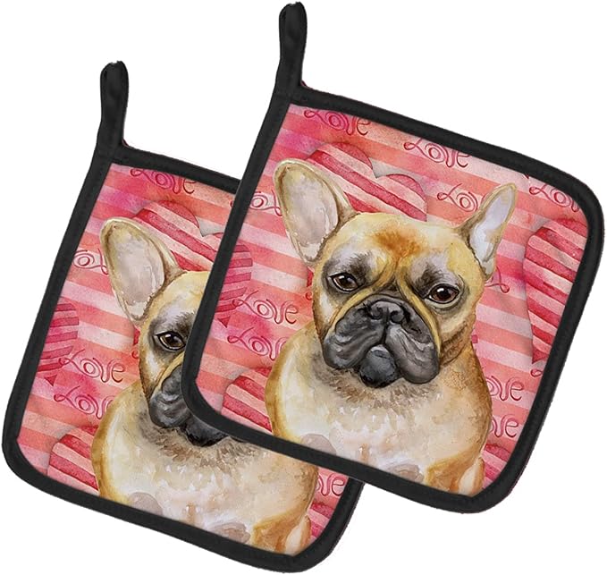 Caroline's Treasures BB9775PTHD French Bulldog Love Pair of Pot Holders, Red Kitchen Heat Resistant Pot Holders Sets Oven Hot Pads for Cooking Baking BBQ, 7 1/2 x 7 1/2