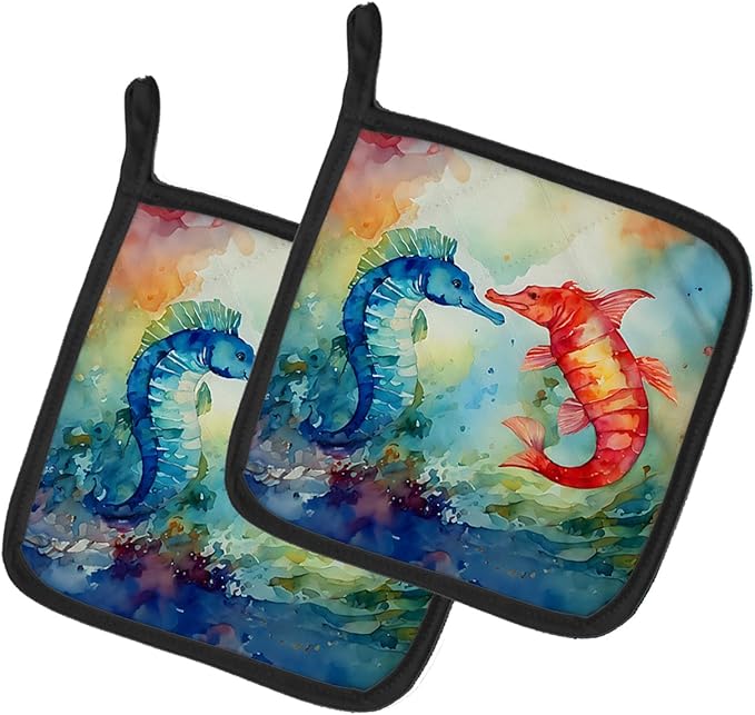 Caroline's Treasures Seahorses Pair of Pot Holders Kitchen Heat Resistant Pot Holders Sets Oven Hot Pads for Cooking Baking BBQ, 7 1/2 x 7 1/2