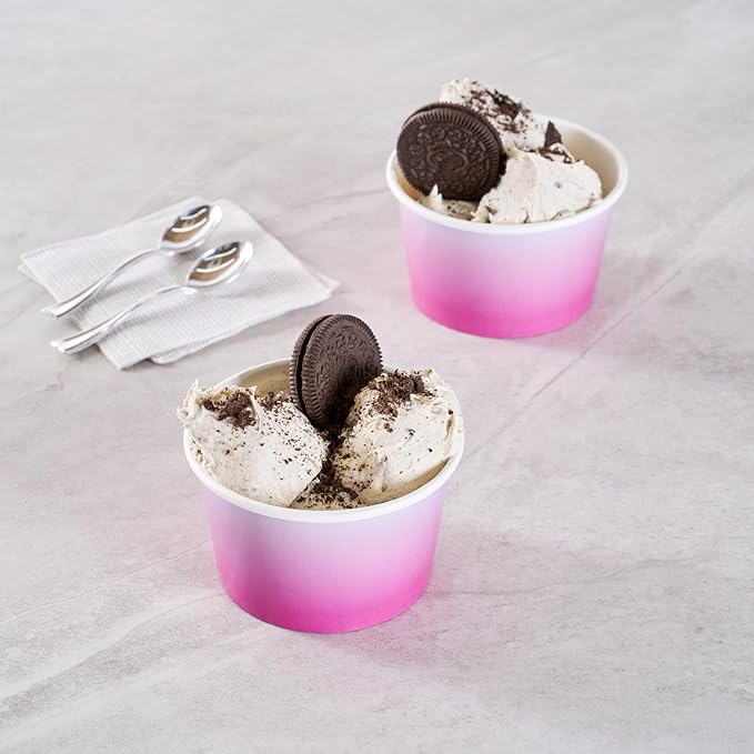 Coppetta 8 Ounce Dessert Cups, 50 Greaseproof Ice Cream Cups - Lids Sold Separately, For Hot And Cold Foods, Purple And Blue Ombre Paper Yogurt Bowls, Disposable, Sturdy - Restaurantware