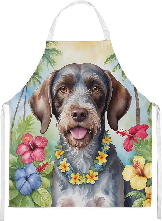 Caroline's Treasures German Wirehaired Pointer Luau Apron Cooking Kitchen Server Baking Crafts Gardening for Adult Women Men, Unisex, Large, Multicolor