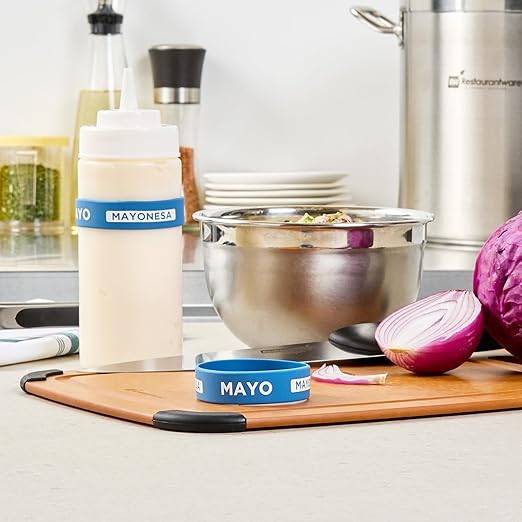 Restaurantware Silicone Squeeze Bottle Band 10 Count 2.75 Inch Dishwasher Safe Condiment Identification Band, Mayo Blue Non-Slip Label Band for Condiment Labeling at Restaurants, Food Trucks