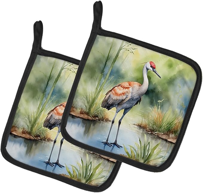 Caroline's Treasures Sandhill Crane Pair of Pot Holders Kitchen Heat Resistant Pot Holders Sets Oven Hot Pads for Cooking Baking BBQ, 7 1/2 x 7 1/2