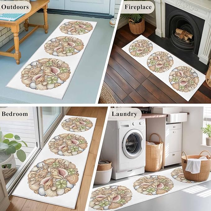Runner Rug for Bedroom Hallway, Coastal Colorful Shell Conch Kitchen Runner Rugs Area Rug 2x6ft, Modern Abstract Art Washable Soft Floor Carpet for Entryway Stair